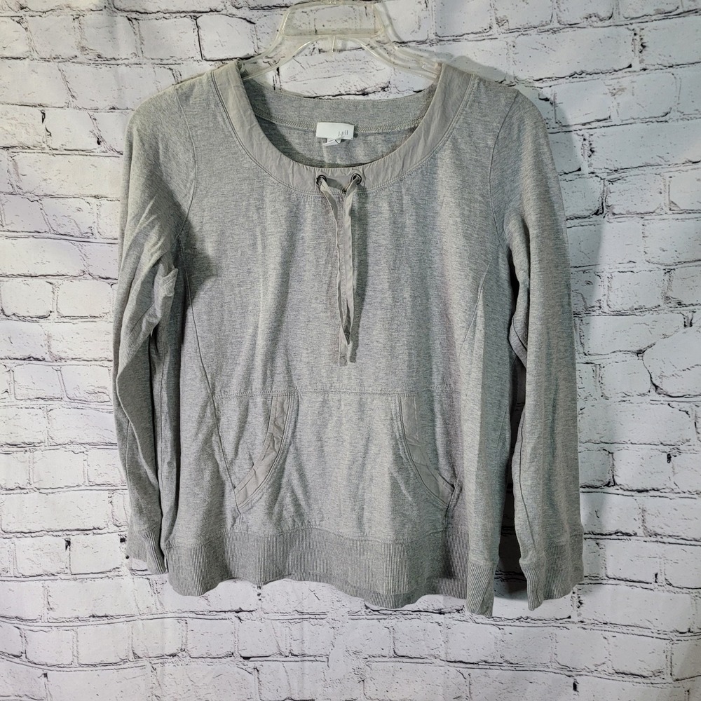 J. Jill Light Gray Lace-Up Long Sleeve Tee